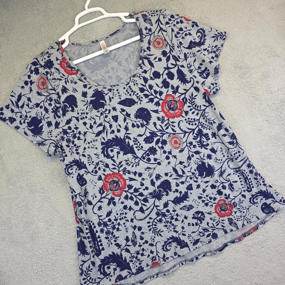 LuLaRoe Top Womens Plus Size‎ 3XL Short Sleeve V Neck Floral Flowy Comfy Stretch - Picture 2 of 13